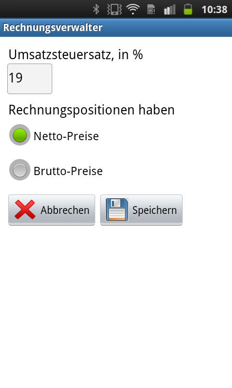 Screenshot Android App - Rechnerische Angaben