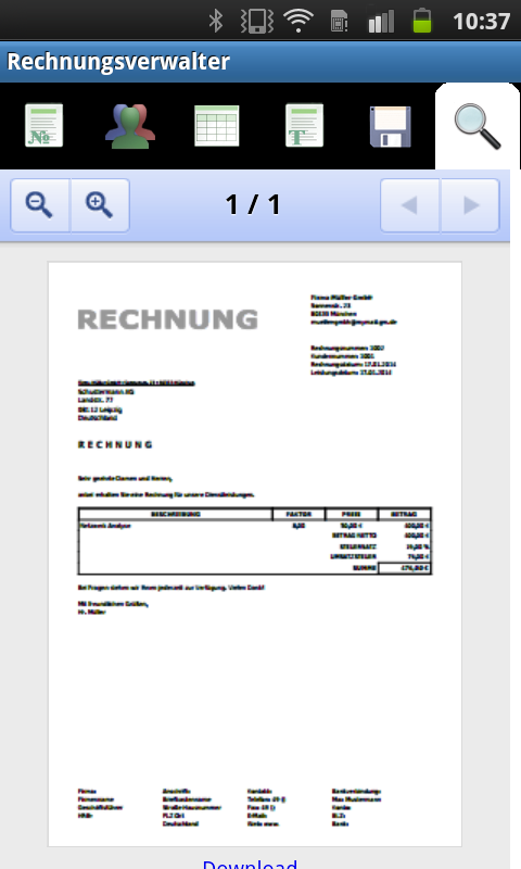 Screenshot Android App - Druckansicht