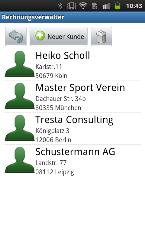 Screenshot Android App - Kunden-Auflistung