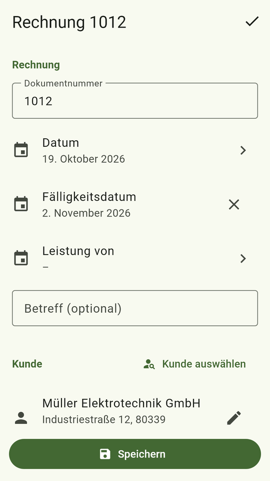 Rechnungsverwalter für Android – Rechnung bearbeiten
