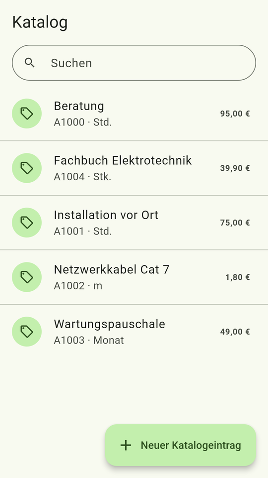 Rechnungsverwalter für Android – Katalog