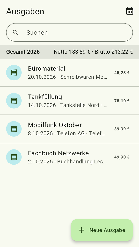 Rechnungsverwalter für Android – Ausgaben
