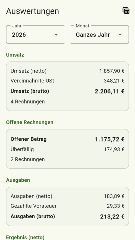 Rechnungsverwalter für Android – Auswertungen