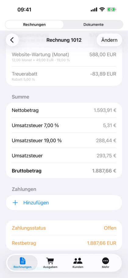 Rechnungsverwalter für iPhone – Rechnung