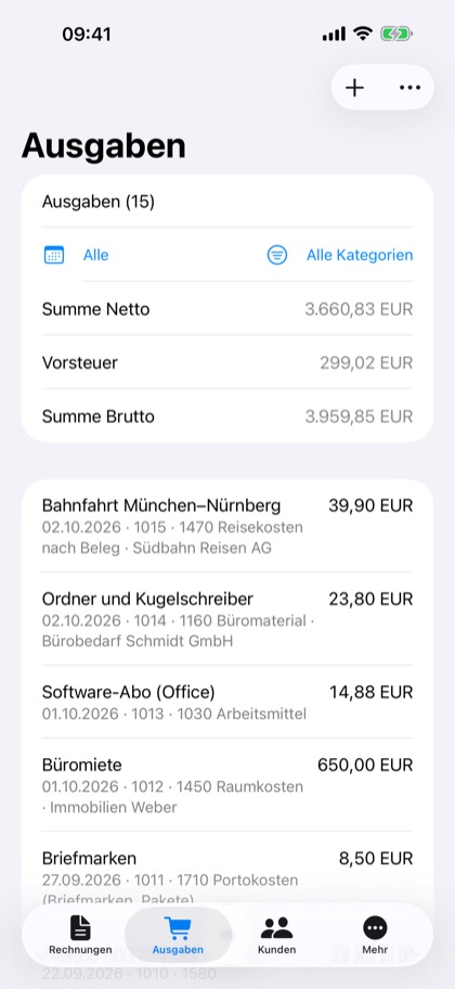 Rechnungsverwalter für iPhone – Ausgabe