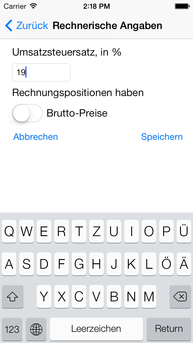 Screenshot iPhone - Rechnerische Angaben