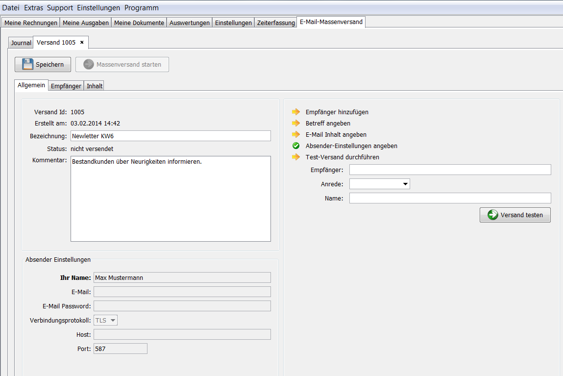 Neuer E-Mail-Massenversand erstellen