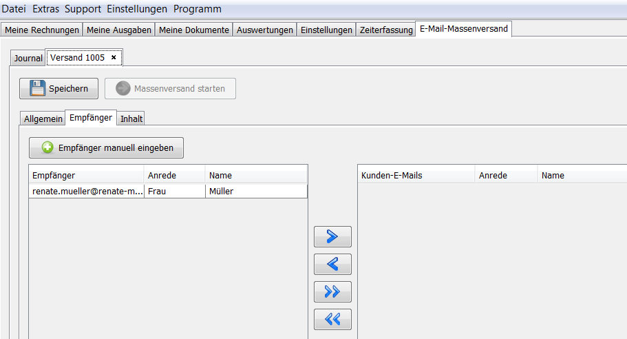 E-Mail-Empfänger - Kundenauswahl