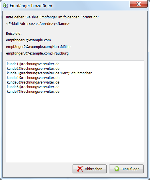 Empfänger - manuelle Eingabe