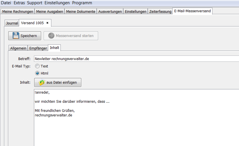 E-Mail-Inhalt und Betreff