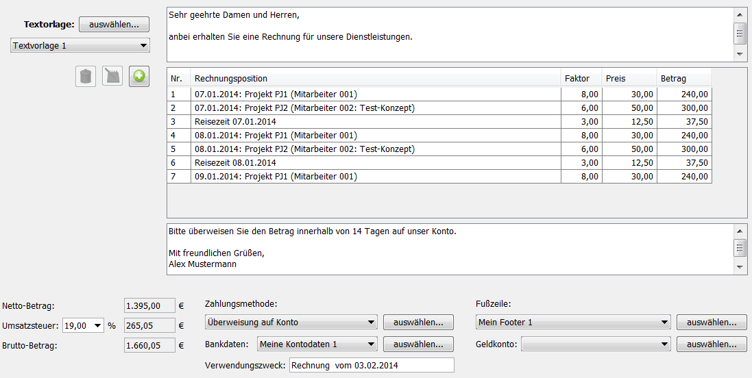 Rechnung - Eingabemodus