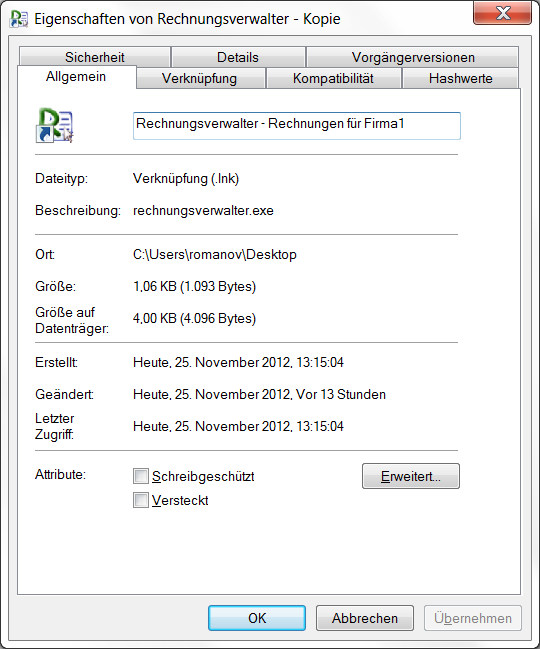 Eigenschaften - Name ändern