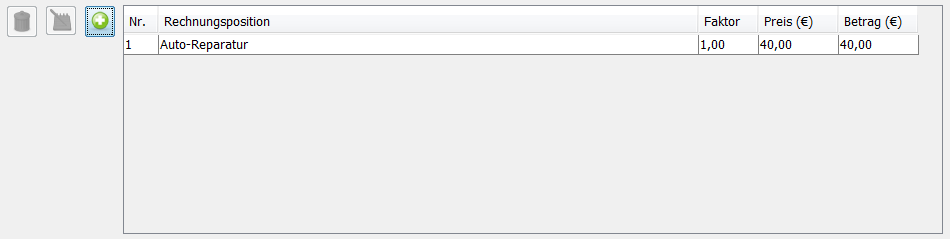 Rechnungspositionen aufgelistet