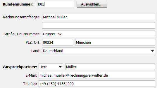 Empfängerdaten mit einer neuen Kundennummer