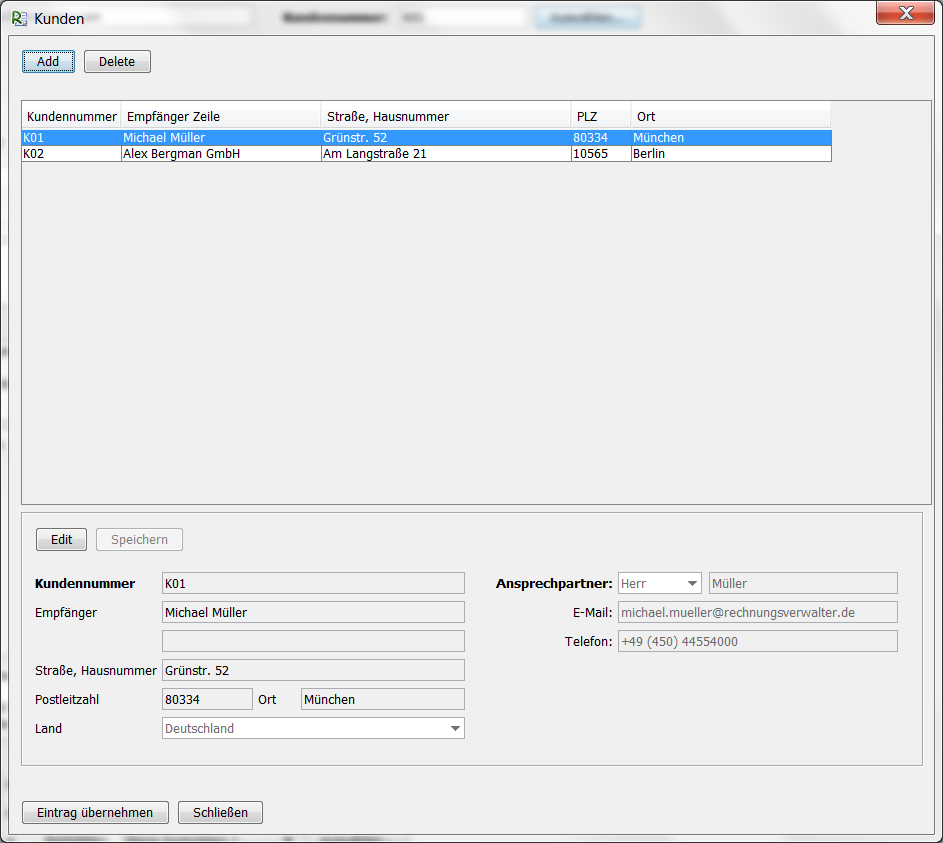 Kundenverwaltung-Fenster