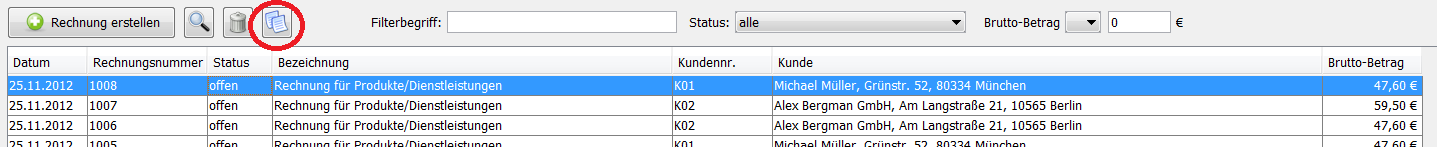 Eine Rechnung als Vorlage benutzen