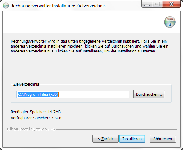 Auswahl des Pfads für die Installation