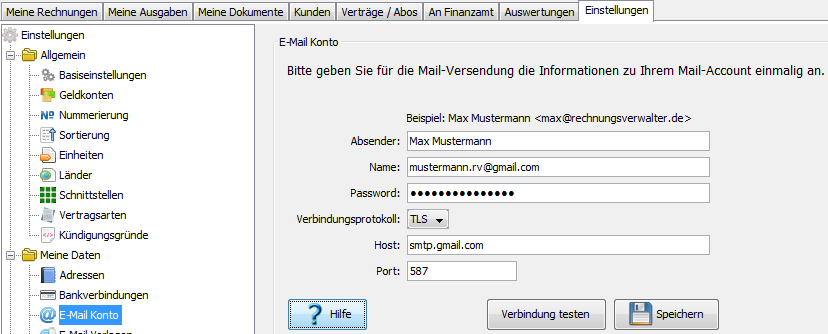 E-Mail Account Einstellungen