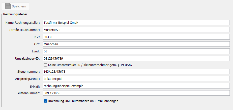 Einstellungen XRechnung mit der Option XRechnung-XML automatisch an E-Mail anhängen